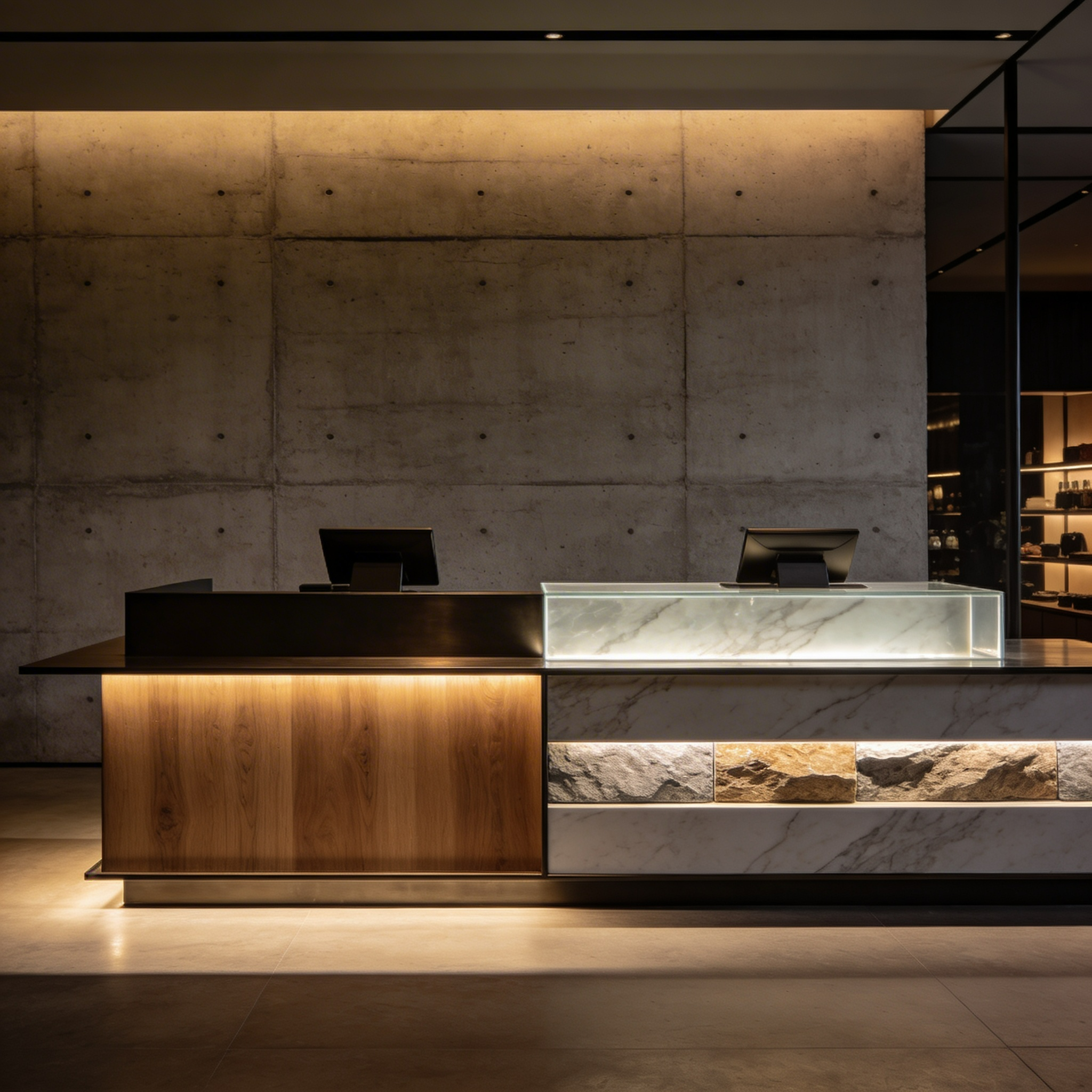 banco cassa su misura con pietra traslucida